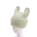 Detail showing soft light green knitted hat with cute round rabbit ears for autumn - Grey Green