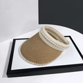 Visera de paja tejida para mujer con decoración de perlas blancas en color beige natural - Adulto / Caqui