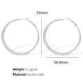 Aros grandes minimalistas de acero inoxidable plateado con cierre de palanca y 59 mm - 6cm / Plateado