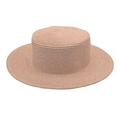 Close-up of a classic flat top straw boater hat featuring fine woven texture and khaki tone - M (56-58cm) / Light Pink
