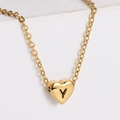 18k gold plated heart necklace featuring a solid heart pendant with letter Y engraving - Letter Y