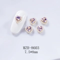 Macro detail of lavender heart-shaped nail charm with pearls, size 7.5x8mm, code MZH-8603 - Pink Red Heart (8603 Starry Pink Red)