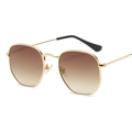 Gafas de sol Harajuku de metal dorado irregular con lentes degradadas marrones retro - Montura Dorada Lente Té Degradado C19