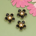 Black 18k gold plated flower pendant with clear zircon inlay for jewelry making - Black