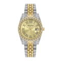Luxury women's quartz watch with two-tone diamond bezel and gold dial with date - Two-tone Gold with Full Rhinestone Dial