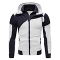 Herren Slim Fit Kapuzenjacke mit dunkelblau-weißem geometrischem Colorblock-Design - M / Weiß