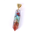 Chakra pendant with colorful crushed natural crystals in resin hexagonal prism shape - Hexagonal Column Without Chain