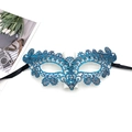 Elegant royal blue lace masquerade eye mask for Halloween parties and cosplay - Floral Fox - Blue