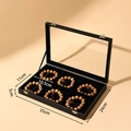 Scatola porta bracciali in legno nero con coperchio in vetro e 6 scomparti, 35x24x5cm - Scatola Nera a 6 Scomparti