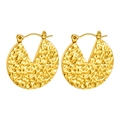 Golden irregular hammered texture round stud earrings in high-polished stainless steel - Irregular Hammered Lava Texture