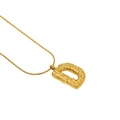 Golden 18k letter D pendant necklace with modern lava texture and wrinkled metal design - Letter D