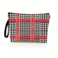 Borsa per trucco a scacchi con accenti rossi e manico resistente per l'uso in viaggio - Quadri Grigio Nero Bianco con Linee Rosse (Stile 4)