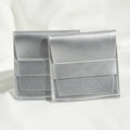 Two square silver PU leather jewelry pouches with textured finish and snap closure - 8*8cm / Silver