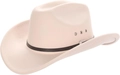 Detail view of cream western cowboy hat with brown leather band and metal ventilation eyelets - Beige (With Vents)