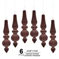 Set of 6 coffee brown flocked tapered Christmas ornaments with elegant ribbed texture - Brown