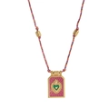 Colorful woven cord necklace with rose pink heart tarot card pendant in gold finish - Pink Necklace (With Beads)