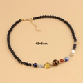 Solar System beaded necklace with natural stones and gold star pendant, 45+5cm length - Natural Stone Necklace