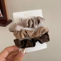 Set of three satin hair scrunchies in earthy coffee, tan and beige tones on display card - 2# Hot Sale 3-Piece Set (Dia Approx 8cm)
