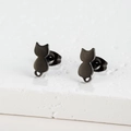 Macro shot of minimalist matte black stainless steel cat silhouette stud earrings - Cat 3 / Black
