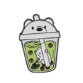 Cute enamel polar bear pearl milk tea brooch with green tea drink and boba pearls - Ice Bear Milk Tea Cup Style (C1863-2)