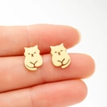 Minimalist gold cat stud earrings for women featuring cute hollowed animal designs - Gold