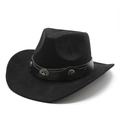 Detail of a black suede cowboy hat with vintage star studs on a decorative belt band - M(56-59CM) / Black