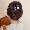 Elegant black bow hair claw clip with large pearl accent for French style updos - Streamlined Bow Knot With Large Pearl Style (5# Grab Clip-Grey)