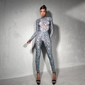 Body grigio-blu con stampa serpente a maniche lunghe e collo alto, vestibilità slim - S / Blu