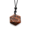 Natural Mahogany Obsidian hexagon star pendant on a black braided adjustable cord necklace - Mahogany Obsidian