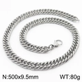 Collana da uomo a catena barbazzale in acciaio al titanio argento 500x9,5mm - 9.5mm x 500mm (KN232976-ZZ)