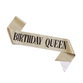 Fascia Birthday Queen in glitter dorati con scritte nere per feste di compleanno - QUEEN Oro Scritte Nere