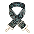 Detail of adjustable floral jacquard bag strap with golden zinc alloy lobster clasps - Black Light Orchid Floral