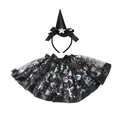 Detail of kids Halloween black tutu skirt and matching witch hat headband set - Colorful Gold Tutu Skirt And Witch Hat Headband / Iridescent Gold