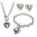 Silver stainless steel jewelry set featuring grey heart crystals and toggle clasps - Silver 3-Piece Set - Grey Gem (KS193435-Z)