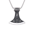 Ciondolo ascia vichinga in acciaio argento vintage con motivi nordici incisi - Colore Acciaio Senza Catena (B0703)
