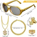 Hip hop jewelry set size chart with sunglasses, necklace, bracelet and dollar rings - Retro Singer Double Ring 5pcs Set