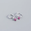 Silver S925 sterling silver hoop earrings with delicate red ruby flower charms - Platinum (Red Stone)