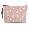 Pochette trucchi rosa in tela con motivo di gatti e fiocchi e cinturino da polso nero - Motivo Fiocco Gatto Rosa (Stile 1)