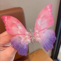 Elegant butterfly hair clip with pink purple gradient wings and white pearl details - Gauze Butterfly Style (F0009) / Pink Purple