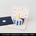3D pop-up birthday card set with blue striped cake, envelope, and sealing sticker - Design B - HK8006 Sweet Pop-up Card