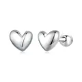 Minimalist 925 sterling silver heart stud earrings with screw back ball closure - Heart / Silver