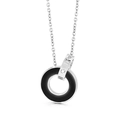 Collar de doble anillo plateado con anillo de cerámica negra y números romanos grabados - Plata (KN115886-K)