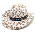 Cappello da cowboy leopardato con borchie turchesi e fibbia a croce vintage per donna - M (56-58cm) / Bianco - Testa Piatta