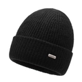 Schwarze Strickmütze mit vertikalem Rippmuster und einem silbernen Metall-Logo-Detail - Einheitsgröße / Schwarz