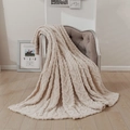 Soft cream-white 3D jacquard flannel blanket with elegant textured knit pattern - Khaki