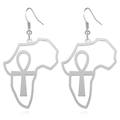 Silberne Afrika-Karte Ohrhaken mit Ankh-Symbol aus poliertem und edlem Edelstahl - Karte Ankh Haken Stil / E006 Silber Klein