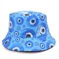 Dettaglio cappello pescatore blu con stampa evil eye all-over in resistente tela di cotone - Stile C Blu