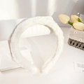 White fluffy faux rabbit fur headband with soft texture for women on a white stand - 45cm / Creamy White