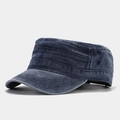 Detail view of washed denim cadet cap showing vintage texture and side metal eyelets - Adjustable / Navy Blue