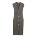 Vestido midi sin mangas con cuello en V en gris verdoso oscuro con botones y cinturón - S / Gris